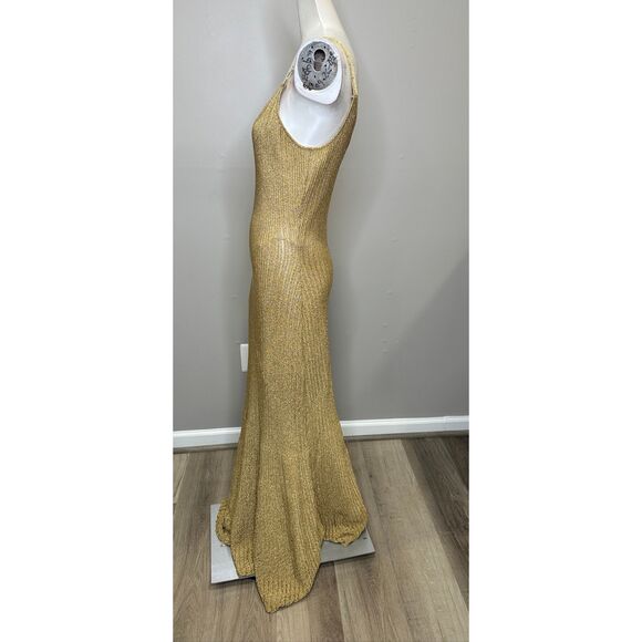 Elisabetta Franchi E. F. Metallic Ribbed Maxi Dress in Gold IT42/US6 $890 - Picture 10 of 11